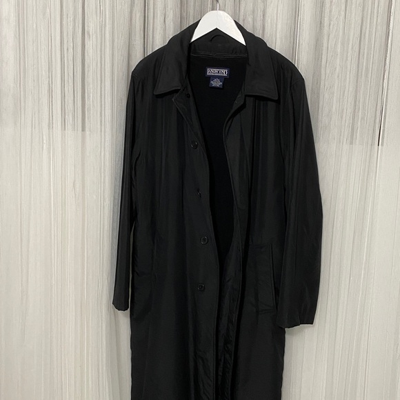 Vtg! 90’s Lands' End Men's Classic Black Trench Coat Removal 100% Wool Liner! - Picture 5 of 17